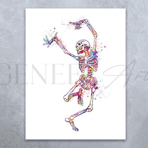 Dancing Skeleton Watercolor Print: Funny Halloween Art