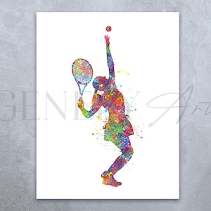 Female Tennis Player Watercolour Art Print - Tennis Player Poster - Tennis Player Print - Tennis Artwork Decor - Tennis Wall Art Decor