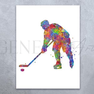 Ice Hockey Player Wall Art - Ice Hockey Player Watercolor Print - Winter Sports Watercolor Art - Gift for Him - Ice Hockey Gift