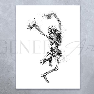 Dancing Skeleton Watercolour Print: Funny Halloween Art