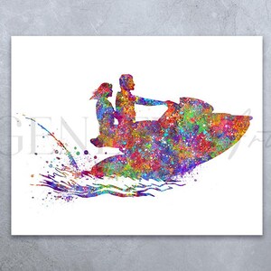 Jet Ski Paar Aquarell Kunstdruck: Wassersport Poster