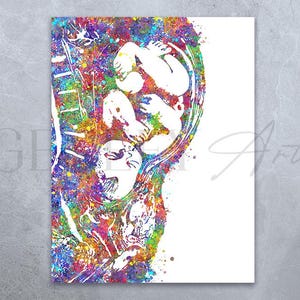 Pregnancy Watercolor Print: Baby in Womb Art