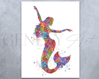 Mermaid Watercolor Art Print: Colorful Mermaid Poster