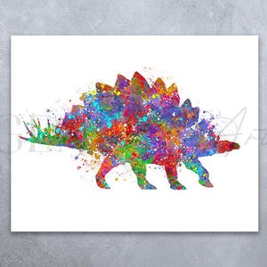 Dinosaur Stegosaurus Watercolour Art Print - Dinosaur Poster - Dinosaur Theme Room Wall Decor - Boys Room Decor