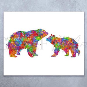 Bärenpaar Aquarell Kunst - Jahrestag Geschenkideen - Hochzeitsgeschenkideen - Einweihungsparty Geschenkideen - Bärenpaar Poster