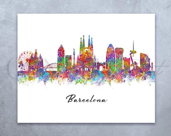 Barcelona Skyline Watercolor Art Print - Cityscape Wall Decor