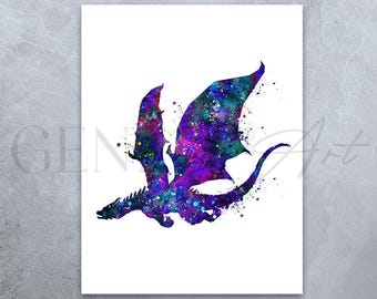 Dragon Watercolor Art Print: Nursery Wall Decor