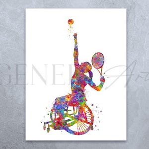 Female Tennis Player on Wheelchair Watercolour Art Print - Tennis Player Poster - Gift for Son - Tennis Player Print - Tennis Wheelchair Art