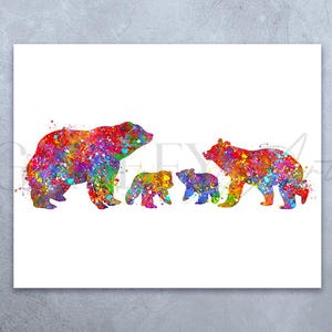 Bear Family of 4 Watercolor Art Print  -  Wildlife Watercolor Painting - Bear Watercolor Art Painting - Bear Family Art - Nursery Wall Art