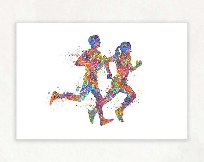 Couple Runner Watercolour Print - Runner Couple Poster - Runner Prints  - Marathon Wall Prints - Runner Inspirational Poster