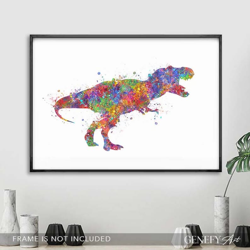 Tyrannosaurus T-Rex Watercolor Print Dinosaur Watercolor Art Print T-Rex Portrait Dinosaur Portrait T-Rex Wall Art Boys Room Decor image 2