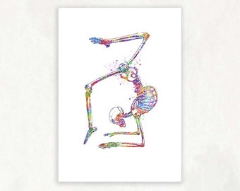 Yoga Pose Skeleton Watercolor Art Print - Natarajasana - Wellness Wall Art - Yoga Wall Art - Gifts for Her - Yoga Studio Decor