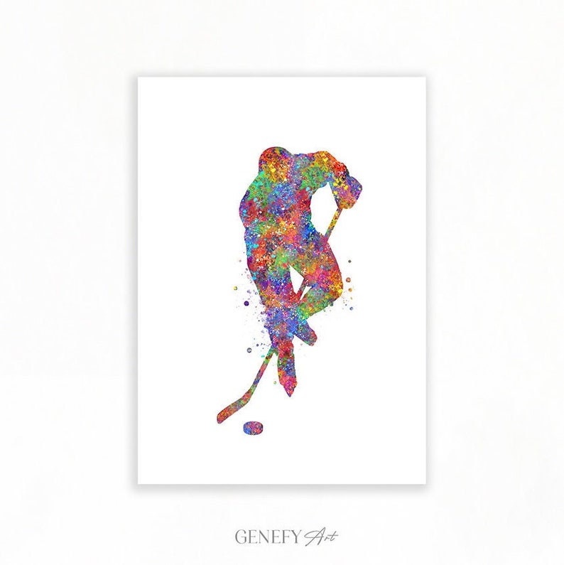 Ice Hockey Player Wall Art Ice Hockey Player Watercolor Print Winter Sports Watercolor Art Gift for Him Ice Hockey Gift image 1