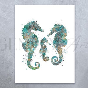 Seahorse Family of 3 Teal Watercolour Art Print - Seahorse Wall Art - Family Prints - Family Gift Ideas - Wedding Gift Ideas
