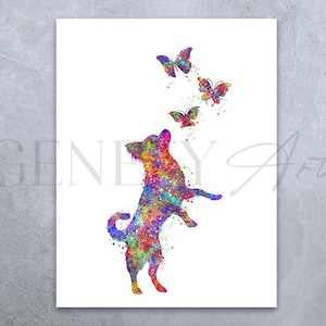 Chihuahua Watercolor Art Print: Dog Portrait with Butterflies
