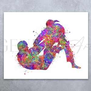 Para Jiu-Jitsu Akwarela Sztuka Wydruk - Jiu-Jitsu Sztuki Walki Plakat - Ju-Jitsu Sztuki Walki Wydruk