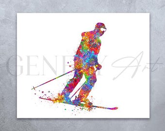 Ski Watercolor Print: Winter Sports Wall Art