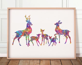 Deer Family Watercolor Art Print - Deer Family Watercolor Painting - Family Prints - Family Portrait - Housewarming Gift