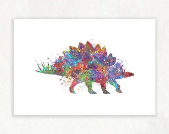 Dinosaur Stegosaurus Watercolour Art Print - Dinosaur Poster - Dinosaur Theme Room Wall Decor - Boys Room Decor