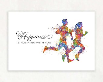 Couple Runner Quote Watercolor Print - Runner Couple Poster - Runner Motivational Quote - Marathon Wall Decor - Runner Inspirational Quote