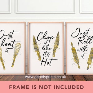 Küche Spruch Aquarell Druck Set: Essen & Trinken Kunst