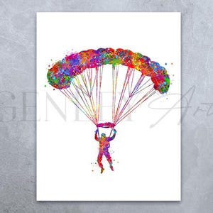 Skydiver Watercolor Art Print - Skydiving Poster - Skydiver Watercolor Print - Gift for Skydiver  - Skydiver Poster - Skydiving -Parachuting