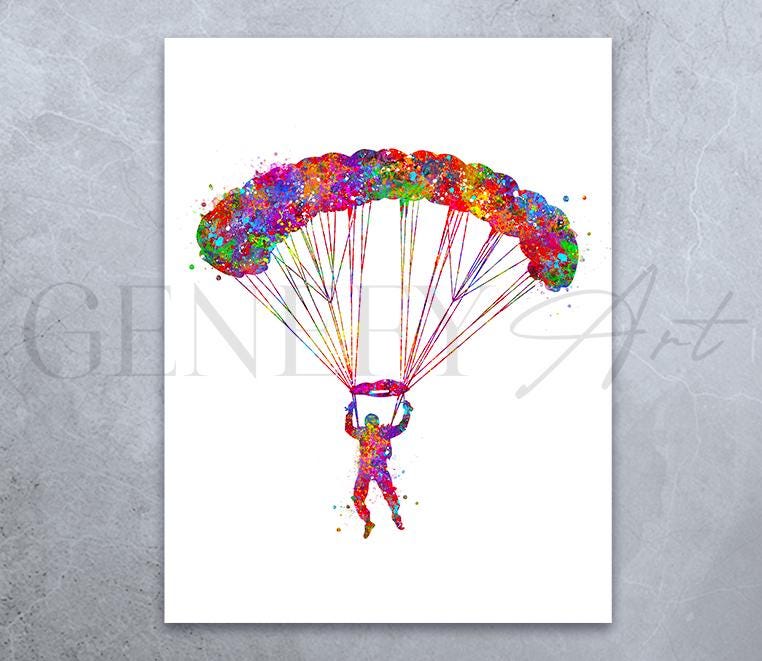 絵画+タペストリー Sky Diving Amazon.com: Parachute Watercolor Wall Jump Hanging Skydiving