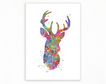 Deer Portrait Watercolour Art Print - Deer Antler Prints - Deer Abstract Art - Deer Watercolour Poster - Stag Antler Prints