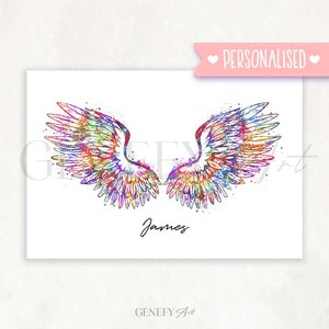 Personalised Angel Wings Watercolour Art Print - Angel Wings Watercolour Print - Angel Wings Prints - Remembrance Gift