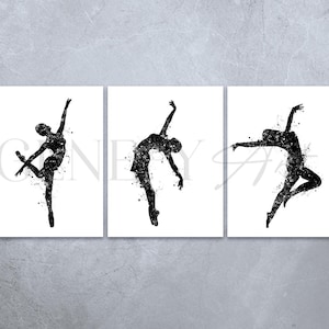 Lyrical Dance Aquarell Art Print - 3er Set Prints - Tanzendes Portrait - Schwarz weiß Poster - Tanzendes Poster - Tanz Studio Dekor