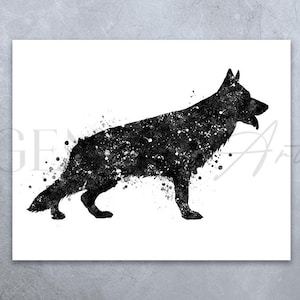 German Shepherd Black and White Watercolour Art Print - German Shepherd Poster - German Shepherd Wall Decor German Shepherd Portrait