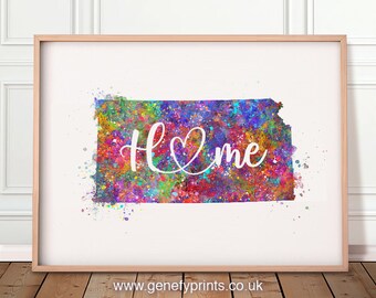 Kansas State Map Watercolour Art Print