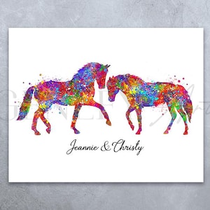 Personalisiertes Pferdepaar Aquarell Druck - Pferdepaar Porträt - Geschenkidee zur Hochzeit - Geschenkideen zum Jahrestag - Geschenk für Paar