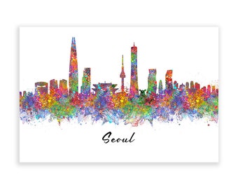 Seoul Skyline Watercolour Art Print - Seoul Cityscape Print - Seoul Skyline Print - Seoul Skyline Wall Decor - Housewarming Gift