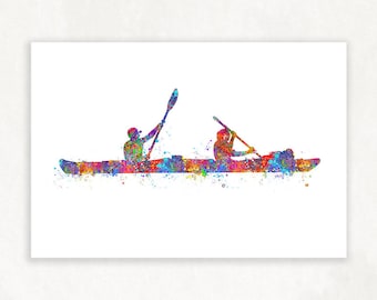 Kayaking Couple Watercolour Print - Kayaking Poster - Water Sports Watercolour Art - Kayak Sports Wall Decor - Kayak Gift Ideas