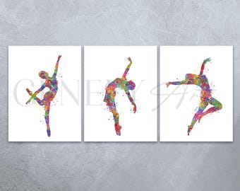 Impresión artística en acuarela de danza lírica - Juego de 3 impresiones - Retrato de baile - Retrato de bailarina - Póster de baile - Decoración de estudio de danza