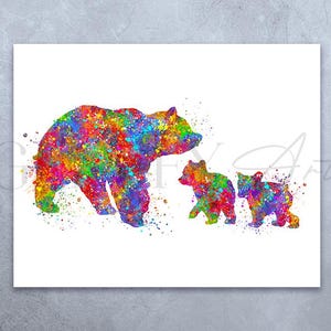 Impressão artística em aquarela de mãe ursa e filhote - Mamãe ursa e filhote de urso - Pôster de berçário de urso - Impressão artística em aquarela de urso - Arte de parede de berçário