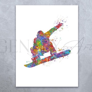 Snowboarding Wall Art - Snowboarder Watercolor Print - Snowboard Watercolor Print - Winter Sports Watercolor Art - Gift for Him