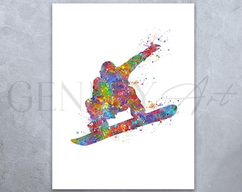 Snowboarder Watercolor Art Print: Winter Sports Wall Decor