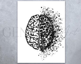 Watercolor Brain Art Print: Neurology Anatomy Poster