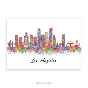 Los Angeles Skyline Watercolour Art Print - Los Angeles Cityscape Print - Los Angeles Skyline Print - Los Angeles Skyline Wall Decor