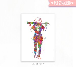 Personalised Softball Player Watercolour Art Print - Softball Player Poster - Softball Print - Sports Room Decor - Softball Art Decor