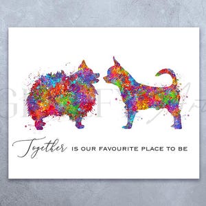 Chihuahua and Pomeranian Watercolor Art Print - Chihuahua Poster - Chihuahua Portrait Chihuahua Artwork Pomeranian Gift Ideas