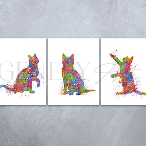 Cat Watercolour Art Print  - Set of 3 Prints - Cat Portrait - Cat Watercolour Art Painting - Cat Poster - Cat Wall Art - Gift for Her