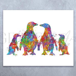 Penguin Family of 4 Watercolour Print - Family Prints - Family Poster - Family Portrait - Penguin Poster - Family Tree Poster