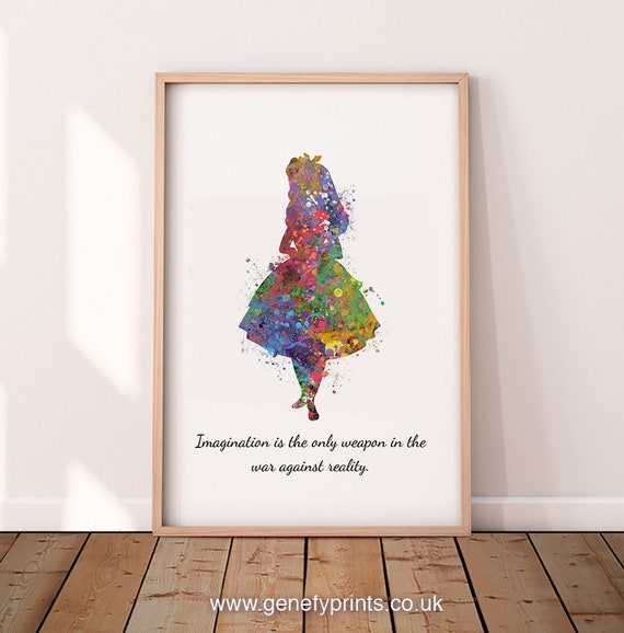 Alice in Wonderland Mad Hatter inspirational Quote Watercolour Print Nursery Art