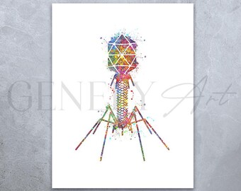 Bacteriophage Watercolor Art Print: Microbiology Virus Art