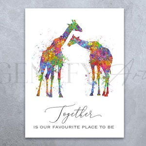 Giraffe Love Quote Watercolour Art Print - Giraffe Couple Print - Couple Prints - Couple Portrait - Anniversary Gift - Valentines Day Gift