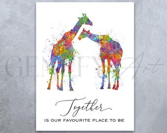 Giraffe Couple Watercolor Art Print - Anniversary Gift