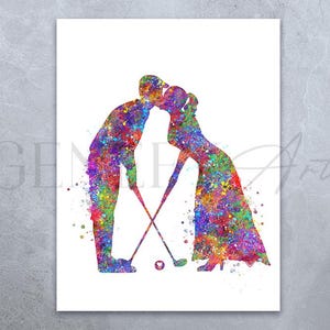 Stampa acquerello coppia golfista - Poster golf - Arte acquerello sport golf - Regalo di nozze per golfista - Decorazione murale golf - Regalo anniversario golf